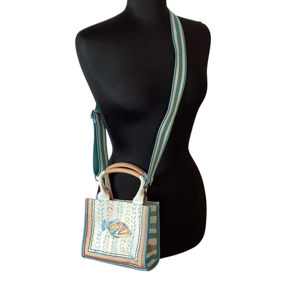 Brighton Trigger Fish Mini Tote Crossbody Canvas Coastal Beach Bag